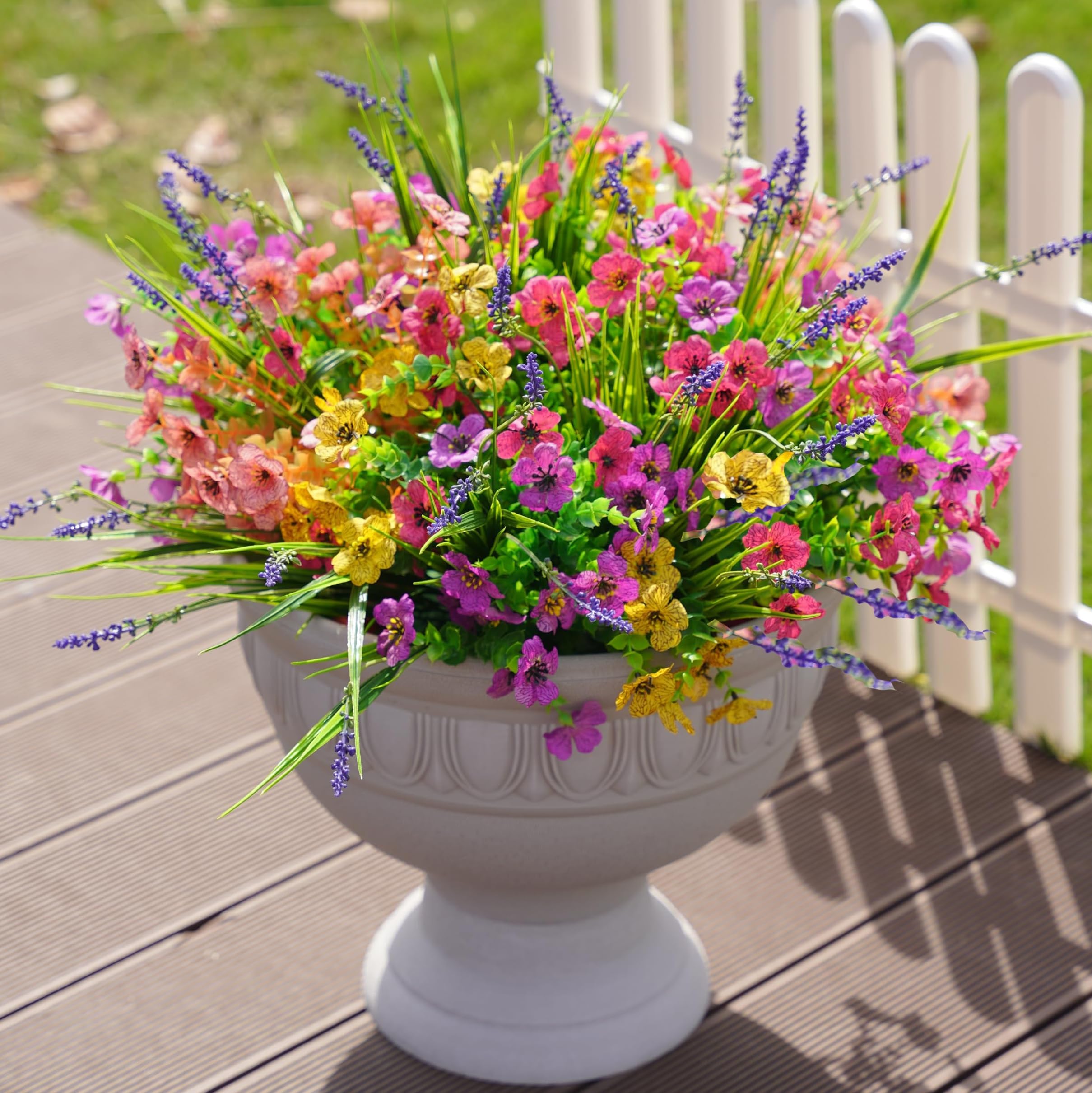 12 PCS Outdoor Artificial Flower Eucalyptus Daisy Lavender  Mix Color