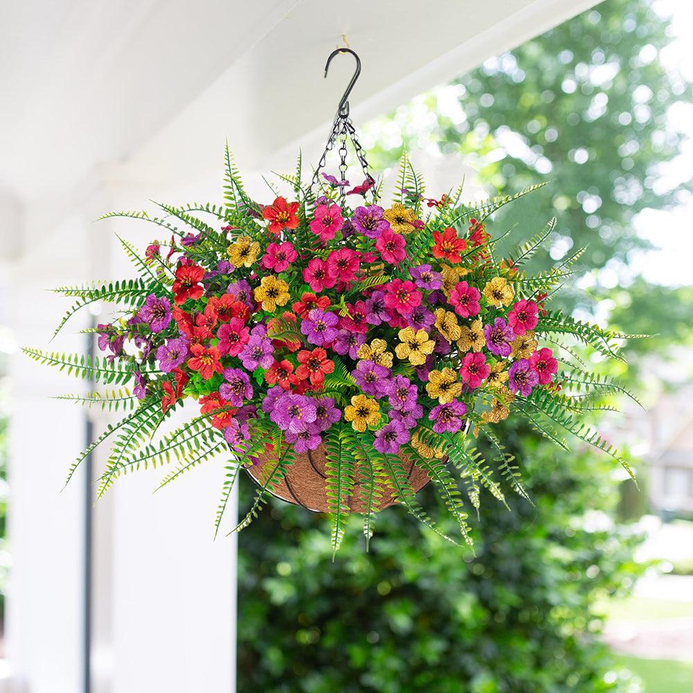 Silk Daisy Flowers and Fern Hanging Baskets - Mix Color - HyeFlora