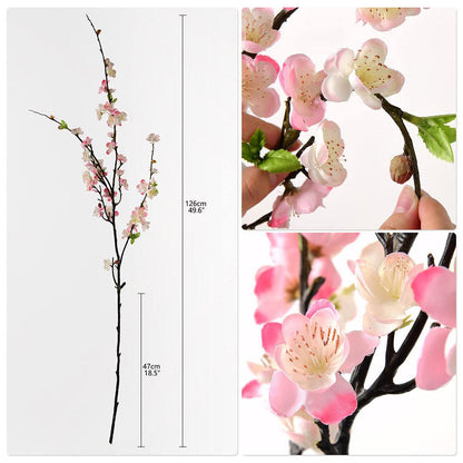 4 Stems Of Artificial Silk Plum Blossom Branches - 47” - HyeFlora