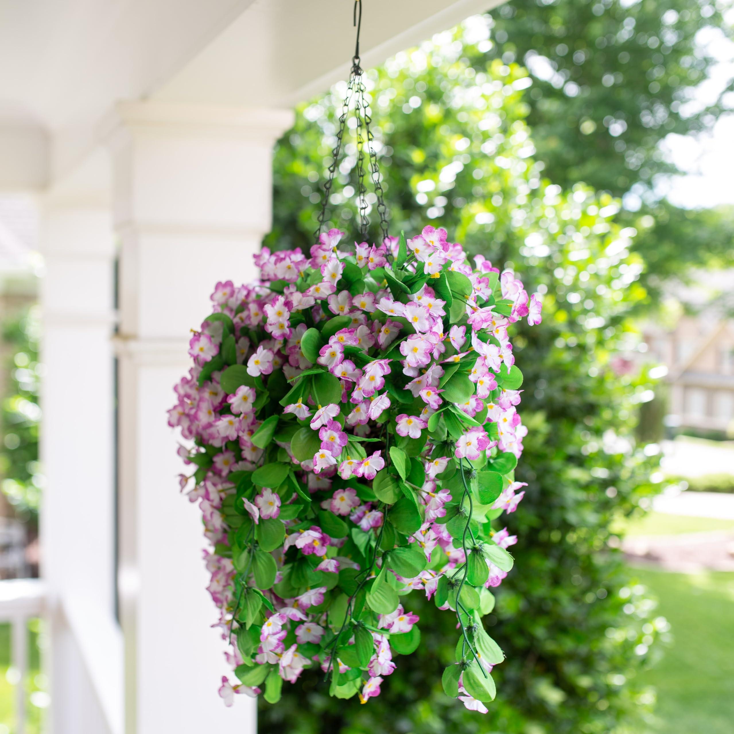 35&quot; Faux Silk Morning Glories with Hanging Basket- Violet - HyeFlora