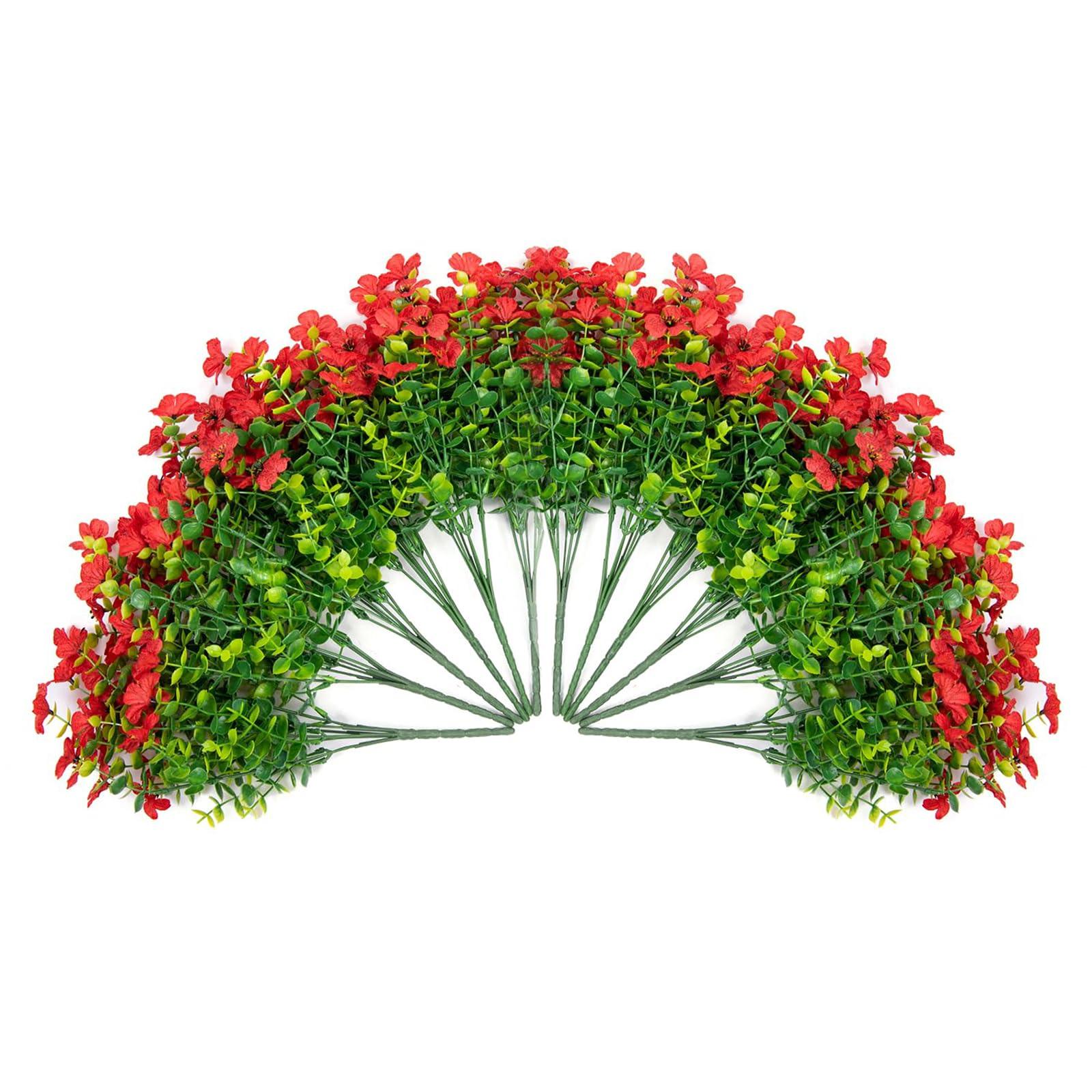 14&quot; Silk Daisy with Eucalyptus 12 Bundles- Red - HyeFlora