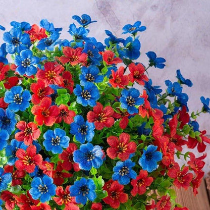 14&quot; Silk Daisy with Eucalyptus 12 Bundles- Red Blue - HyeFlora