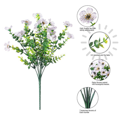 14&quot; Silk Daisy with Eucalyptus 12 Bundles- White - HyeFlora