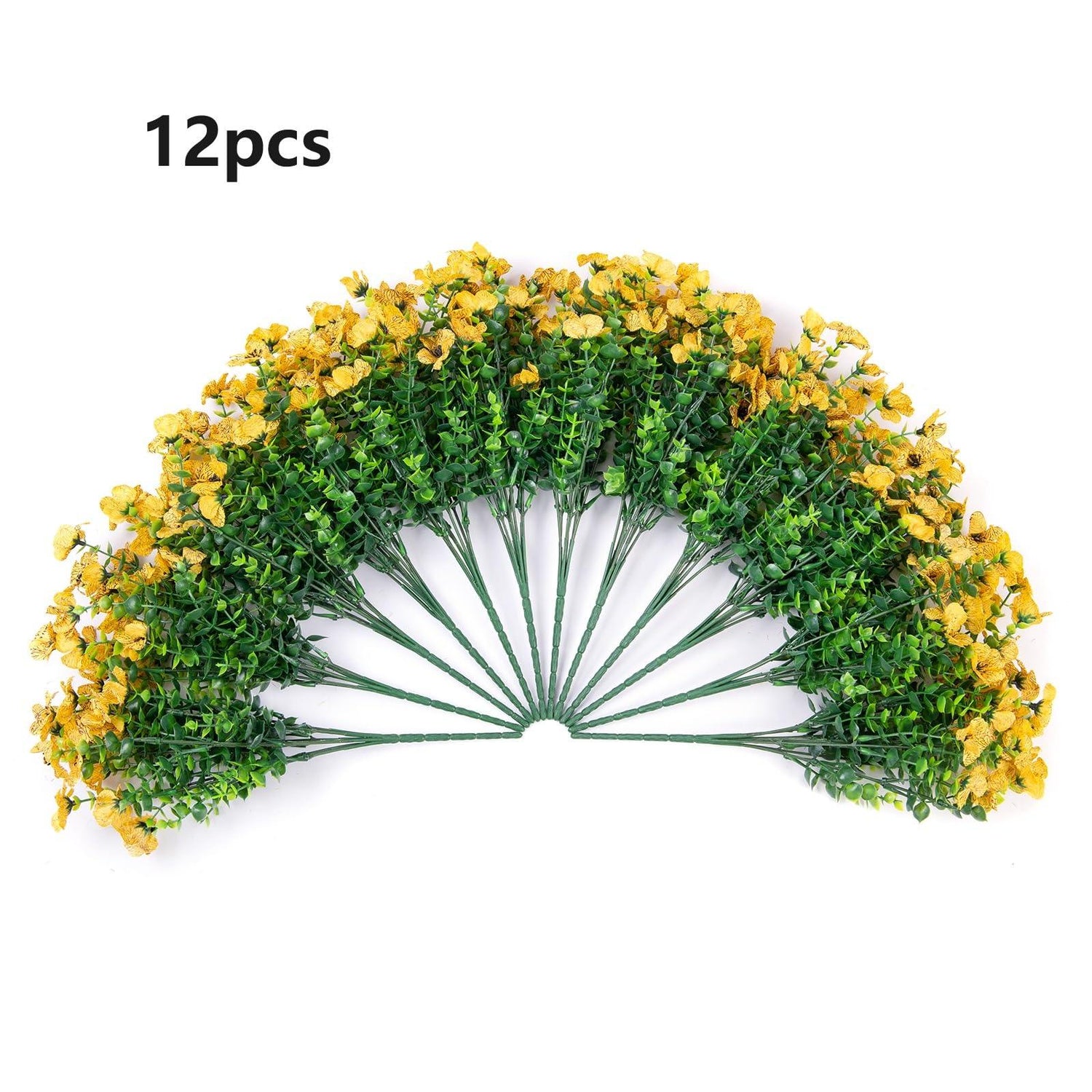 14&quot; Silk Daisy with Eucalyptus 12 Bundles- Yellow - HyeFlora