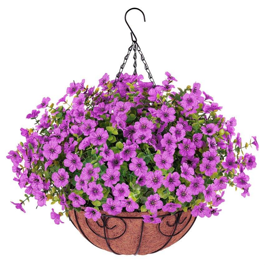 16&quot; Artificial Daisy Mums with Hanging Basket- Purple - HyeFlora