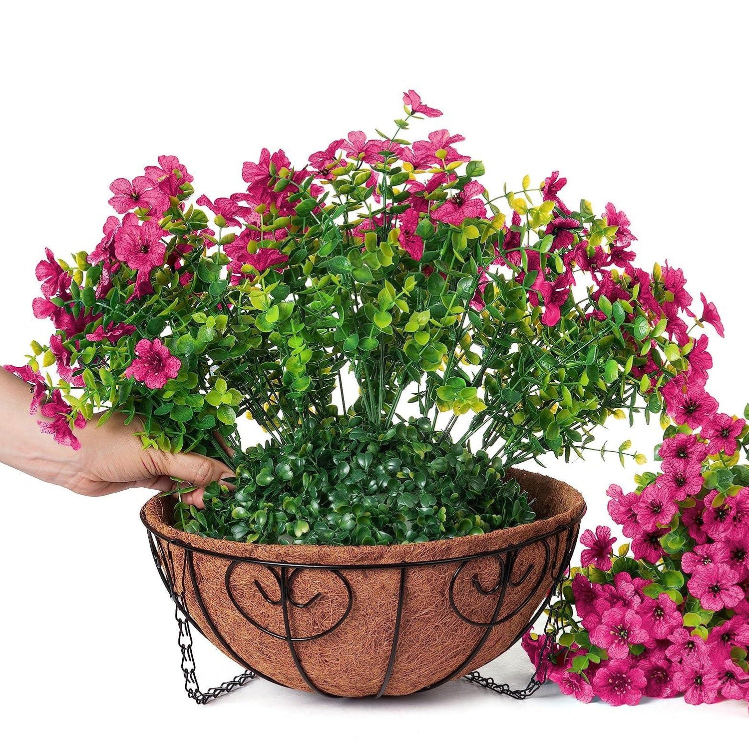 16&quot; Artificial Daisy Mums with Hanging Basket- Rose Red - HyeFlora