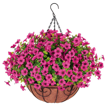 16&quot; Artificial Daisy Mums with Hanging Basket- Rose Red - HyeFlora