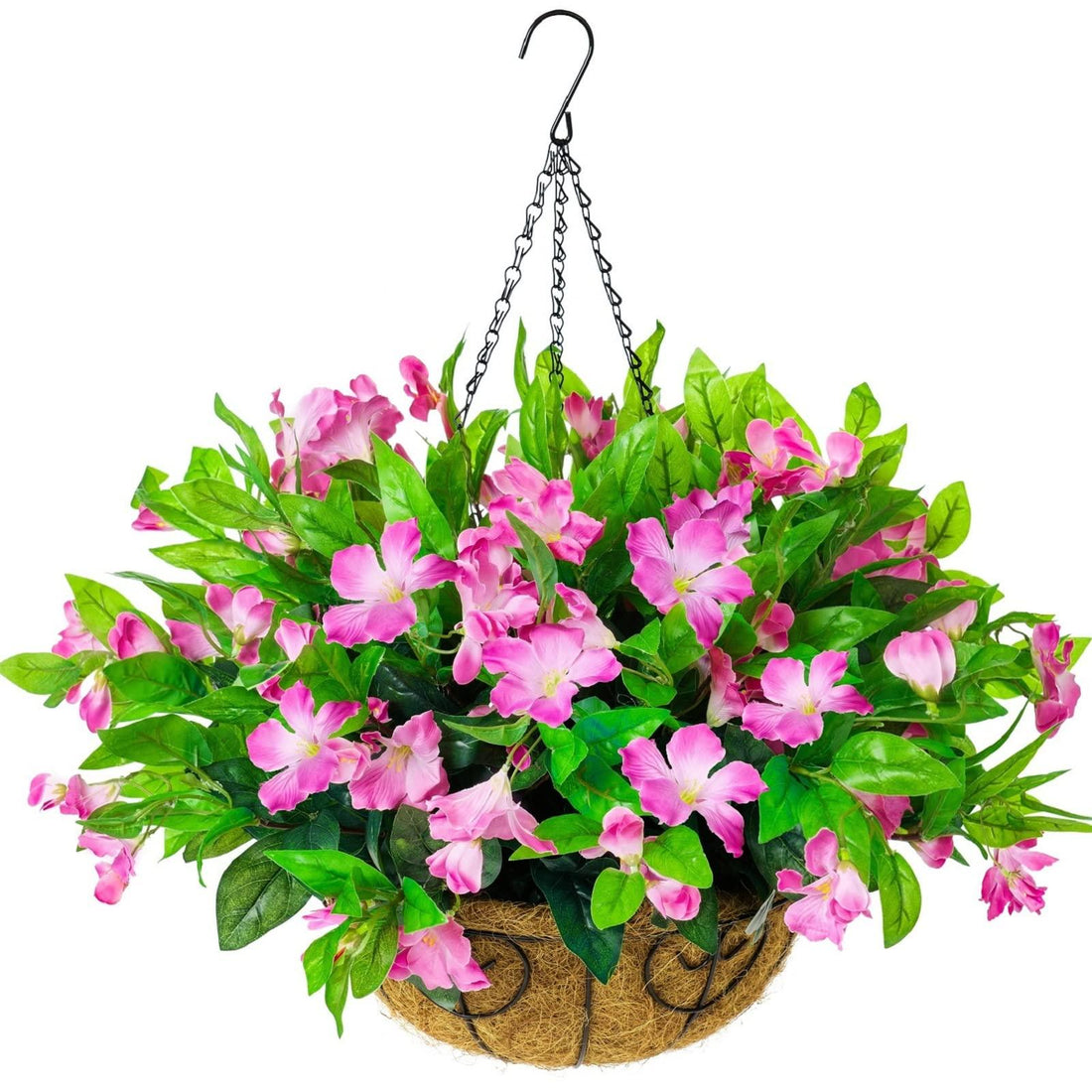 17&quot; Faux Silk Azalea with Hanging Basket- Pink - HyeFlora