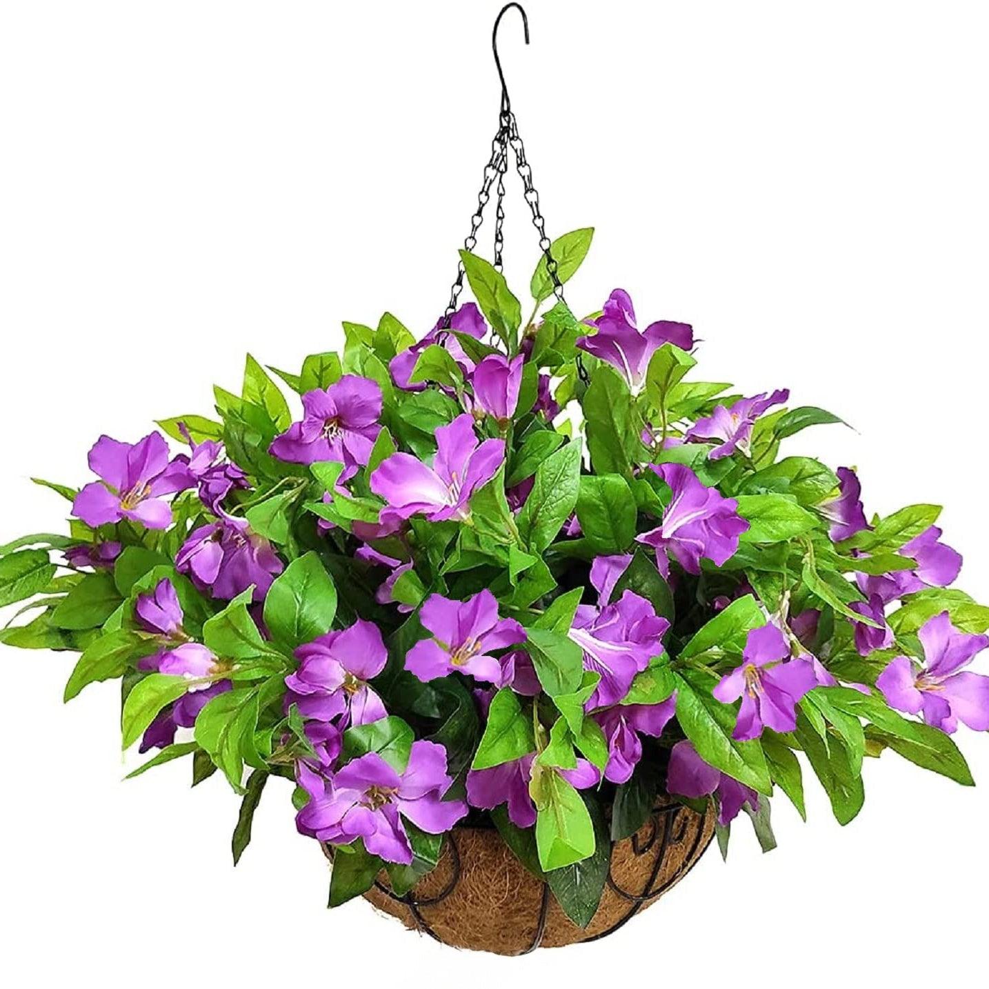 17&quot; Faux Silk Azalea with Hanging Basket- Purple - HyeFlora