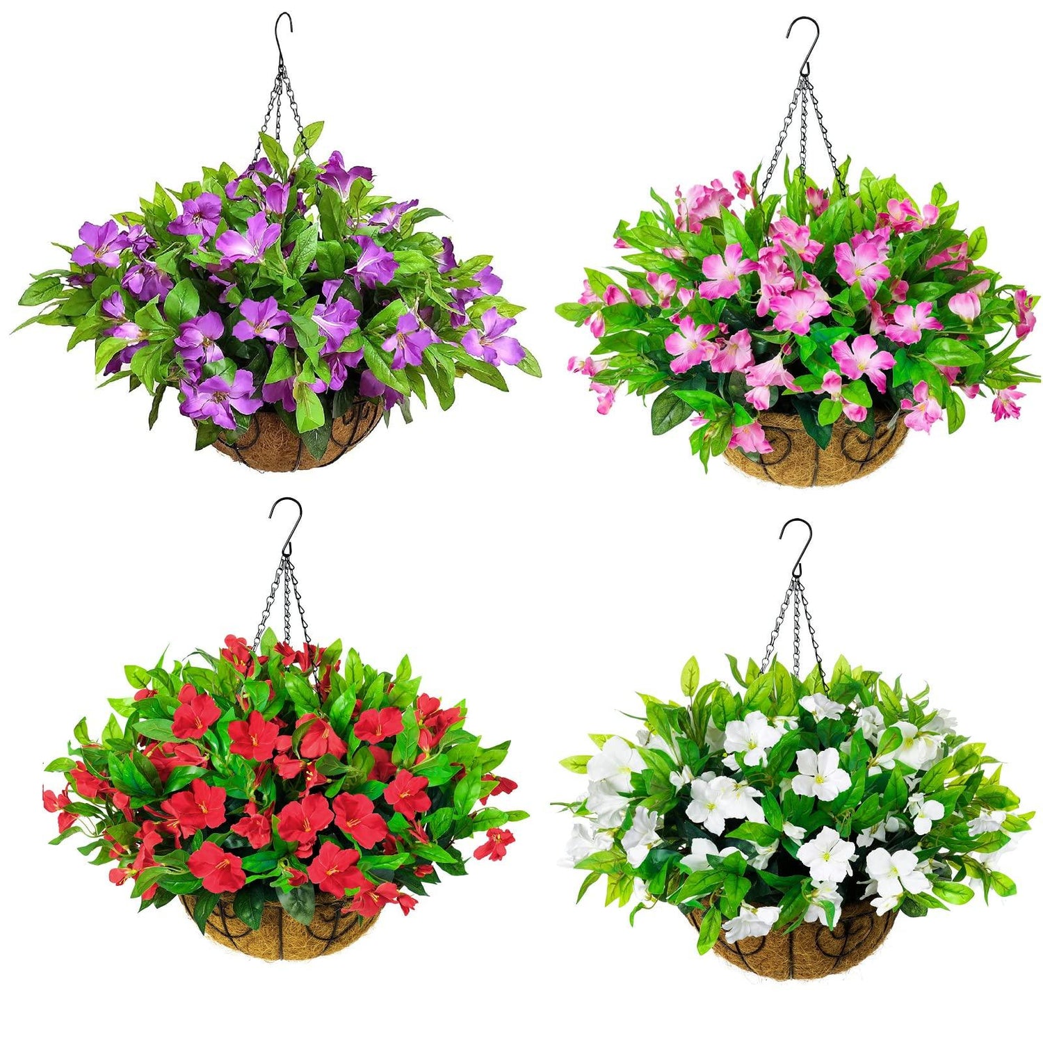 17&quot; Faux Silk Azalea with Hanging Basket- Purple - HyeFlora