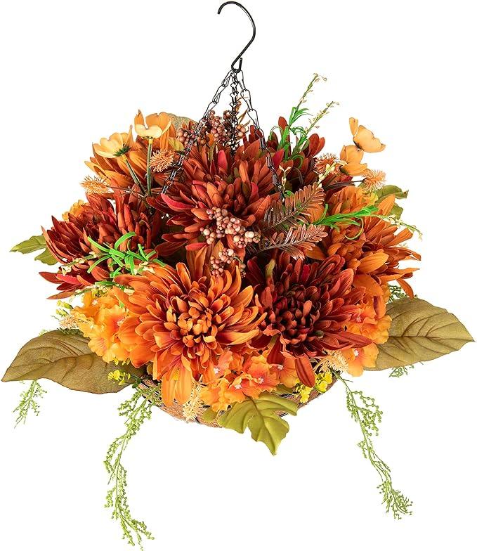 20&quot; Fully Assembled Silk Chrysanthemum Hydrangea Arrangement- Orange Mix - HyeFlora