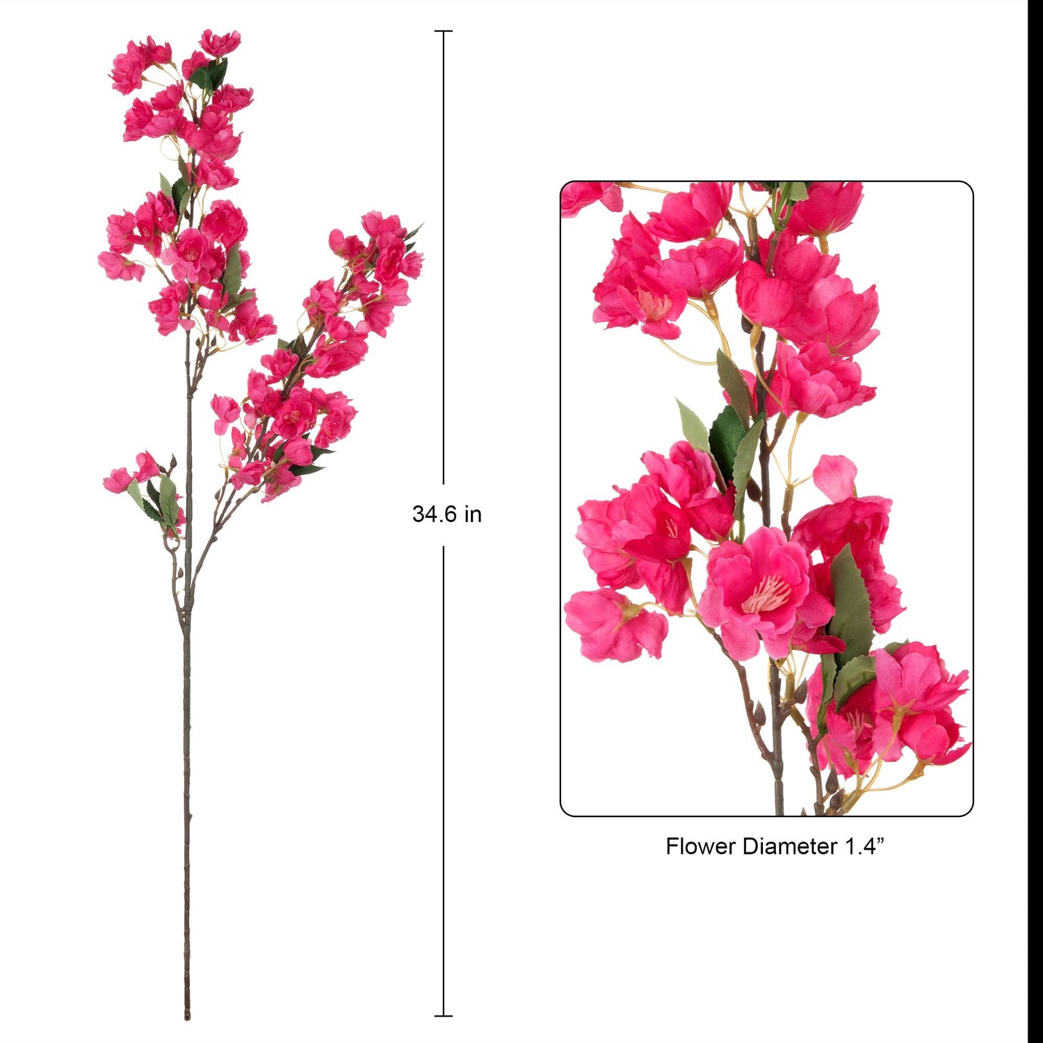 35” Faux Silk Cherry Blossom Branches 3pcs - Hot Pink - HyeFlora