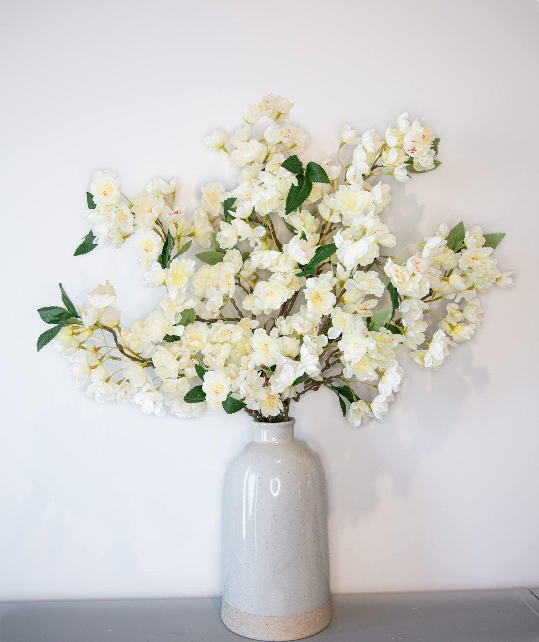 35” Faux Silk Cherry Blossom Branches 3pcs - White - HyeFlora