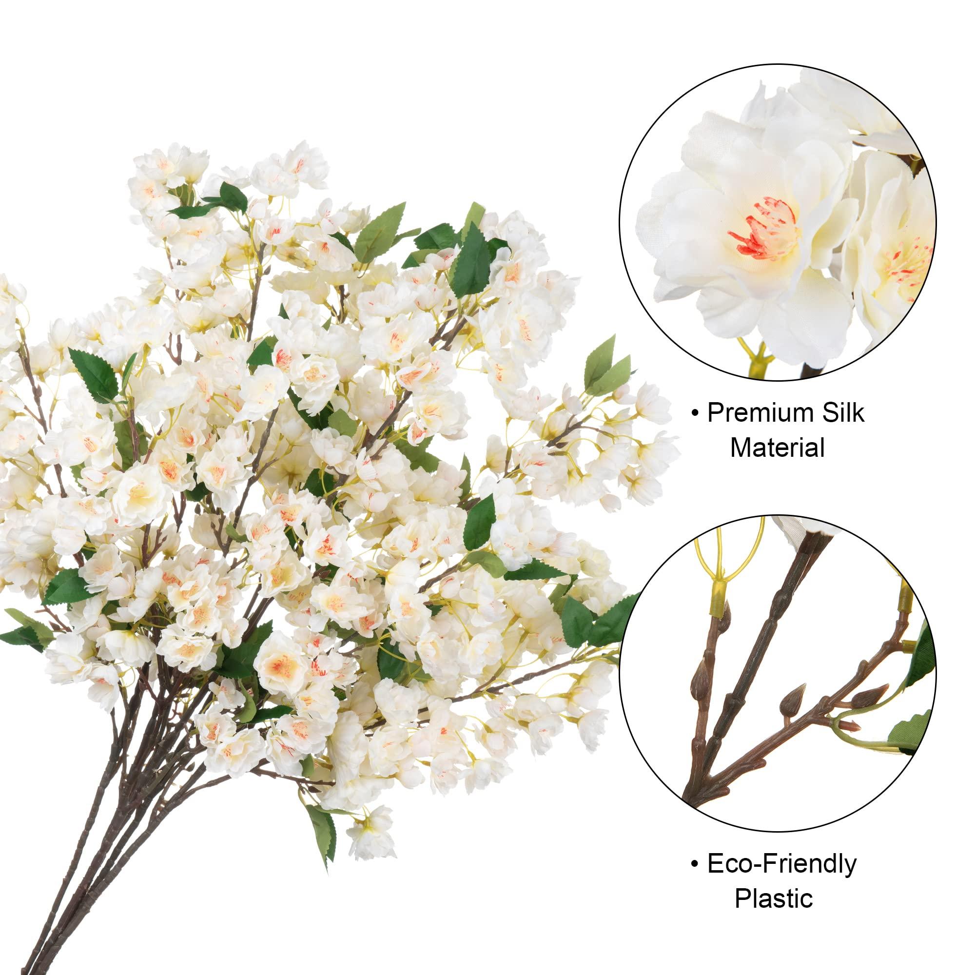 35” Faux Silk Cherry Blossom Branches 3pcs - White - HyeFlora