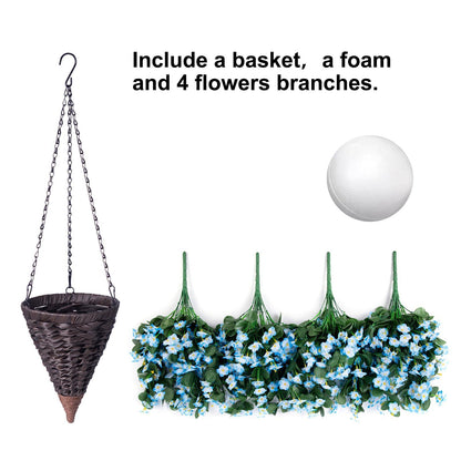 35&quot; Faux Silk Morning Glories with Hanging Basket- Blue - HyeFlora