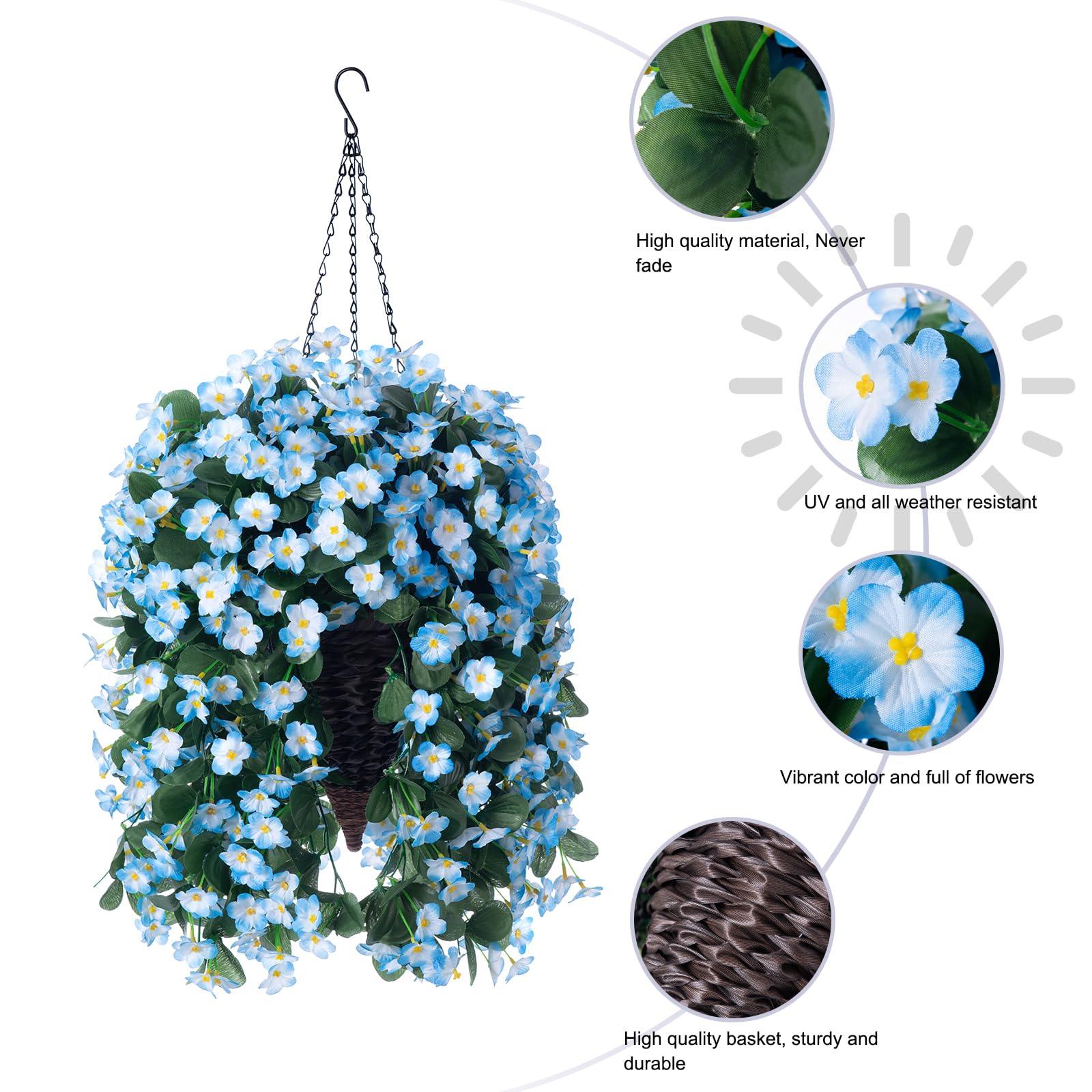 35&quot; Faux Silk Morning Glories with Hanging Basket- Blue - HyeFlora