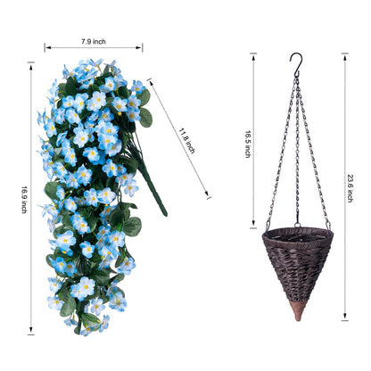 35&quot; Faux Silk Morning Glories with Hanging Basket- Blue - HyeFlora