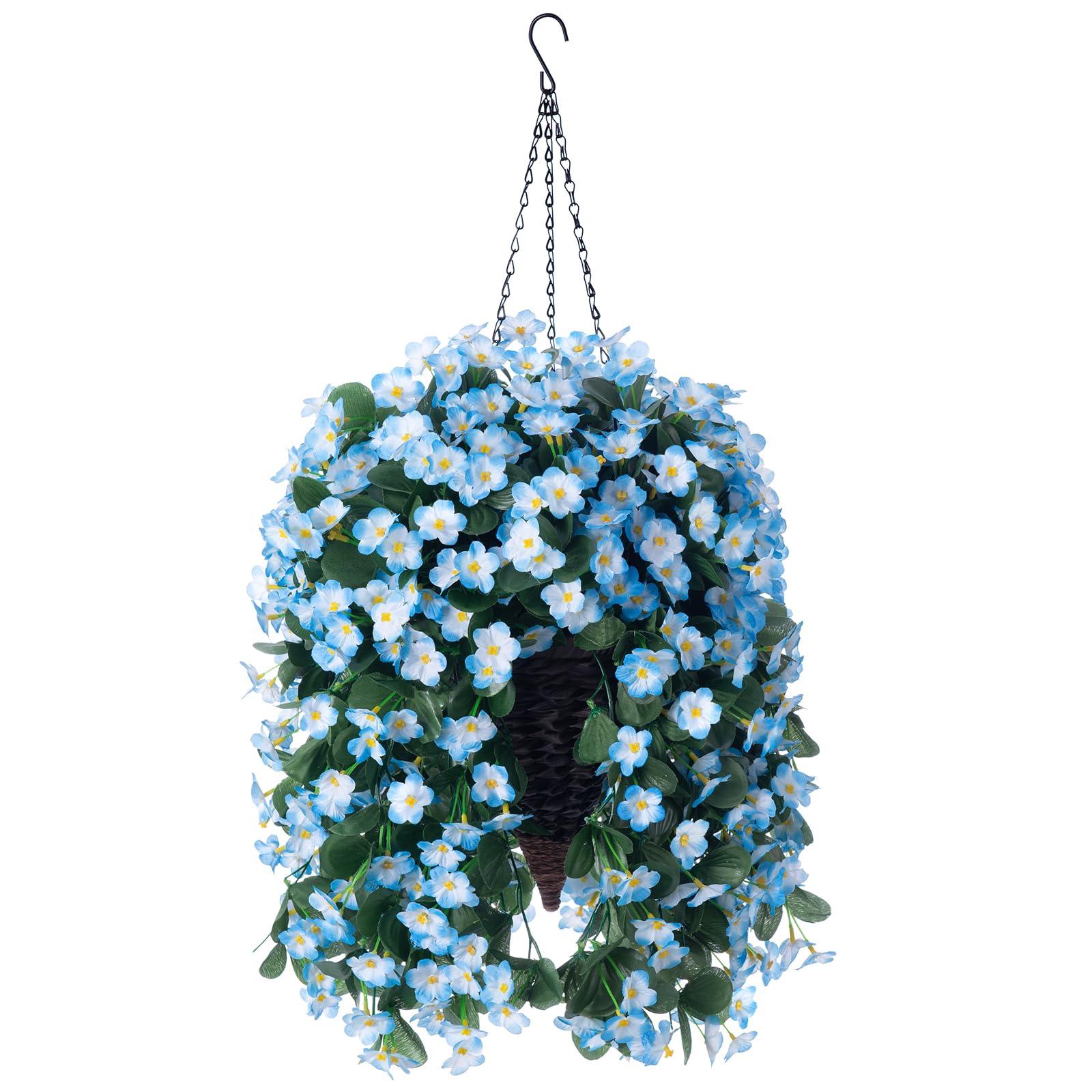 35&quot; Faux Silk Morning Glories with Hanging Basket- Blue - HyeFlora