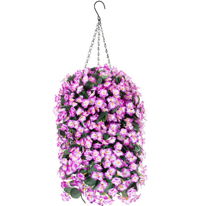 35&quot; Faux Silk Morning Glories with Hanging Basket- Violet - HyeFlora