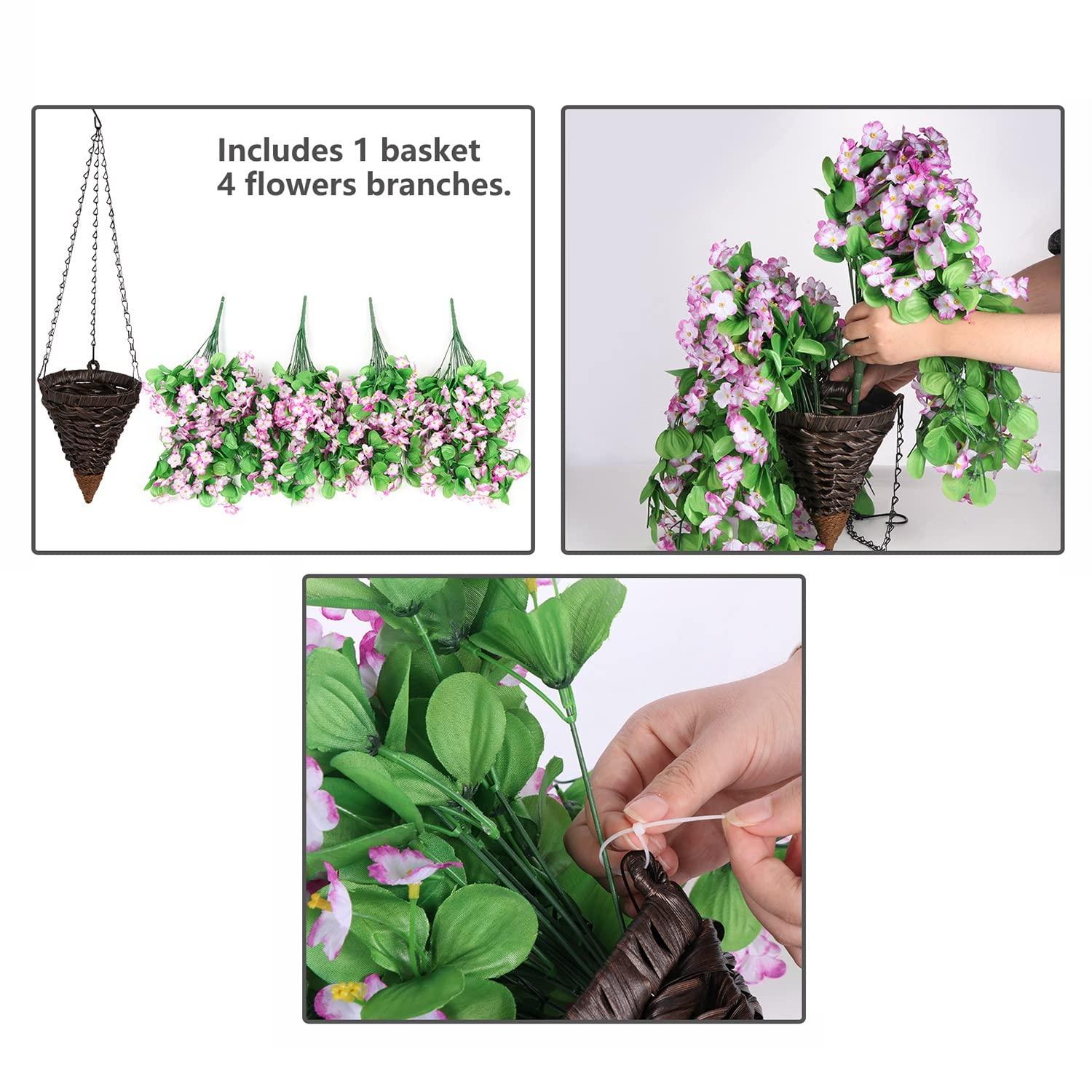 35&quot; Faux Silk Morning Glories with Hanging Basket- Violet - HyeFlora