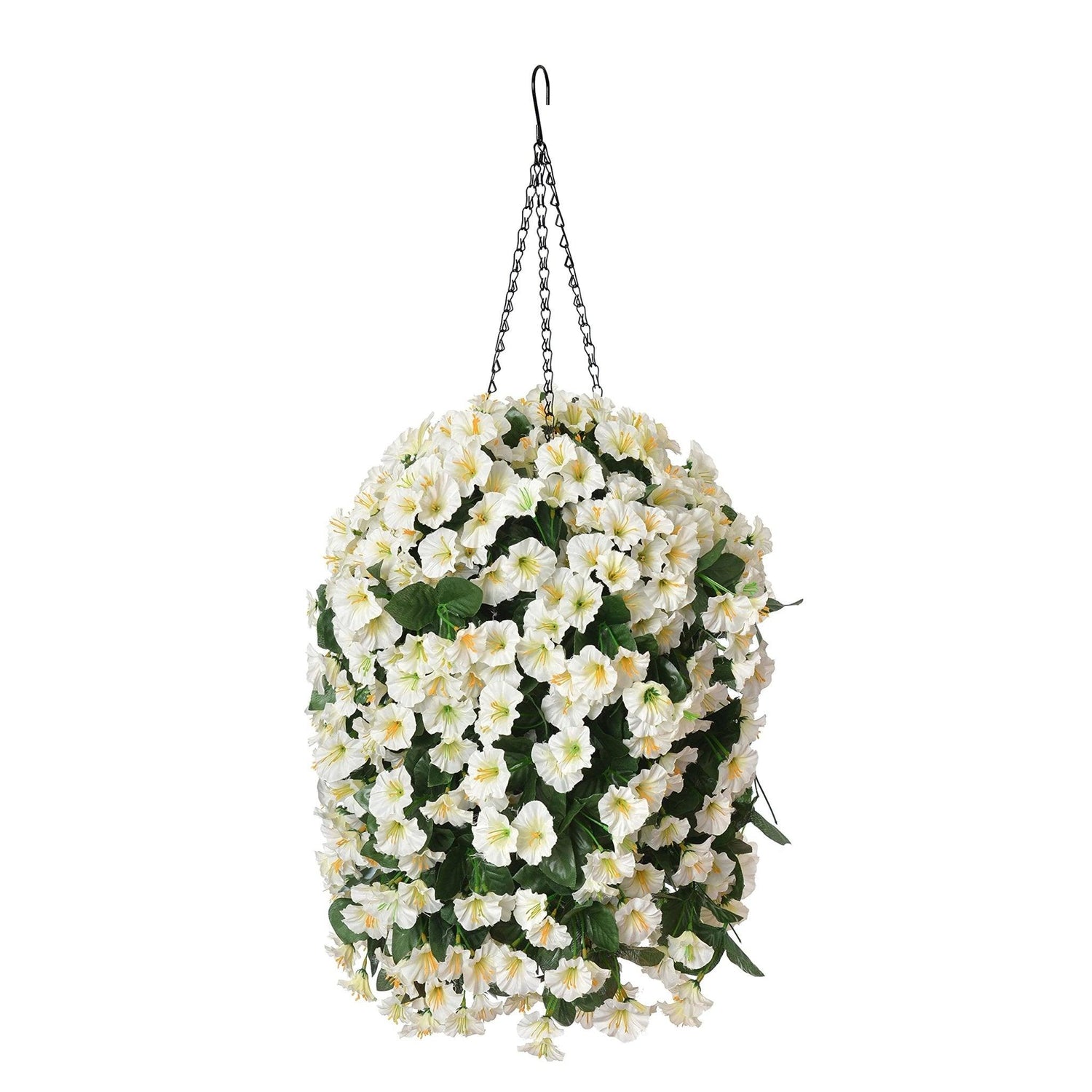 35&quot; Faux Silk Morning Glories with Hanging Basket- White - HyeFlora