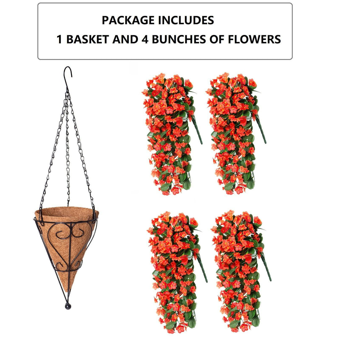 35&quot; Faux Silk Orchid with Hanging Basket-Orange - HyeFlora