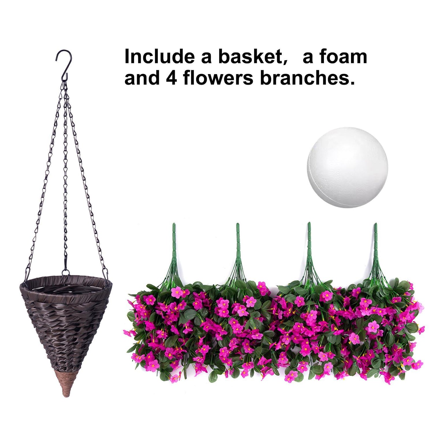 35&quot; Faux Silk Orchid with Hanging Basket- Fuchsia - HyeFlora