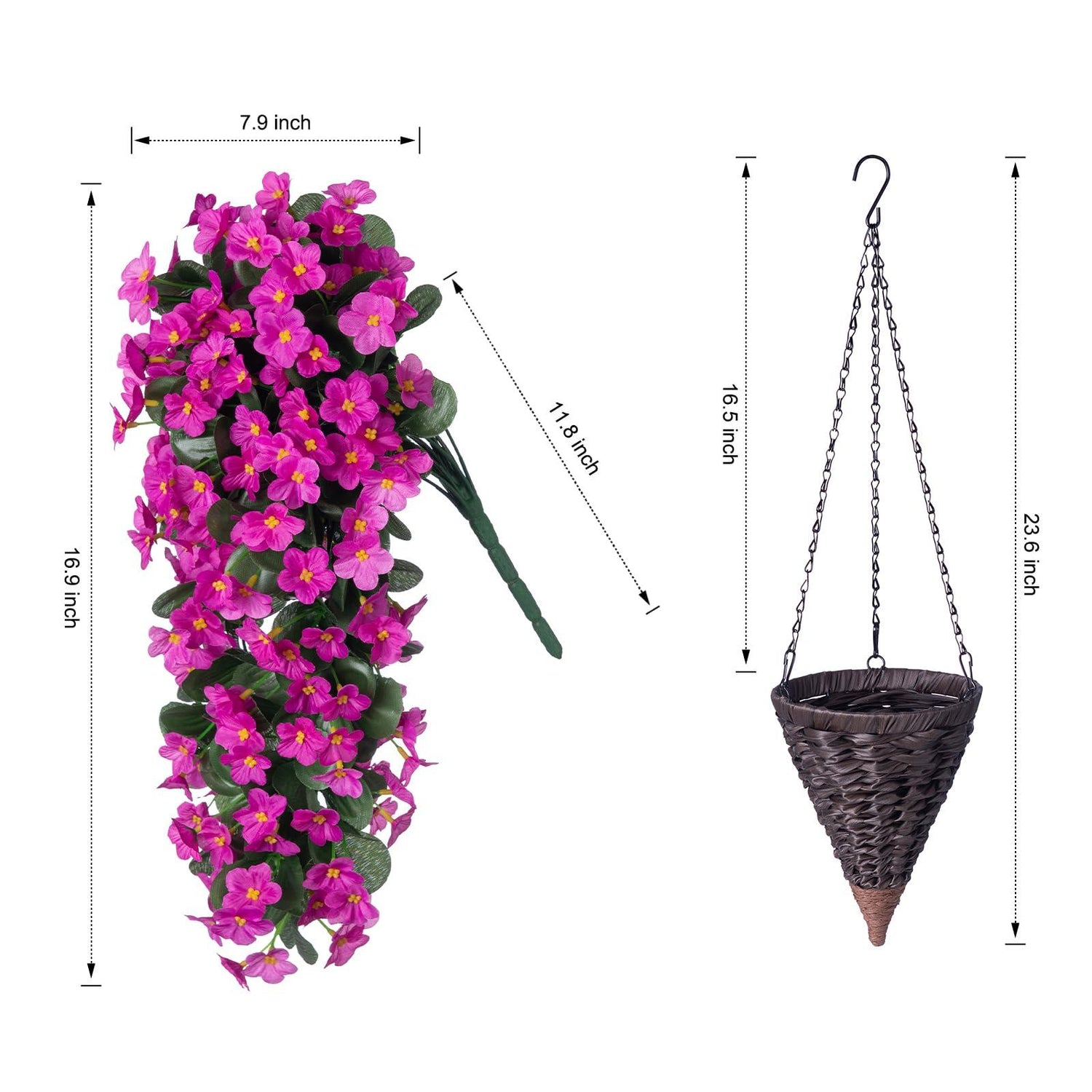 35&quot; Faux Silk Orchid with Hanging Basket- Fuchsia - HyeFlora