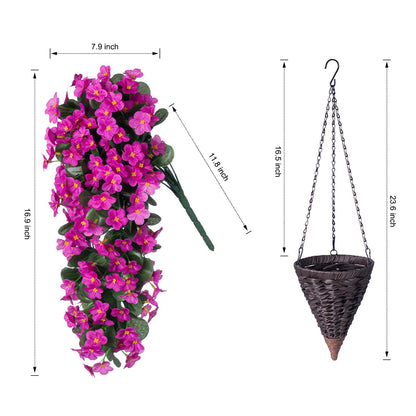 35&quot; Faux Silk Orchid with Hanging Basket- Fuchsia - HyeFlora