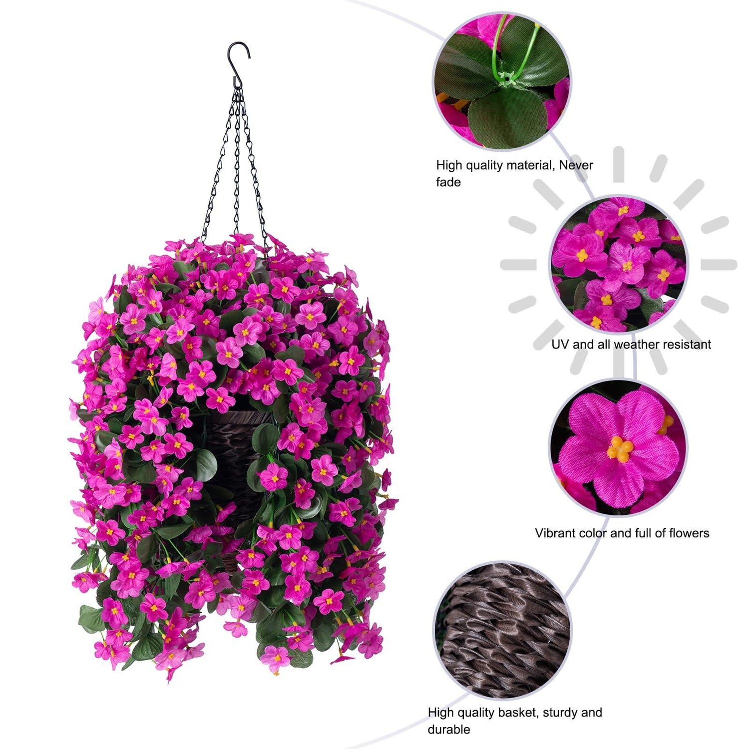 35&quot; Faux Silk Orchid with Hanging Basket- Fuchsia - HyeFlora