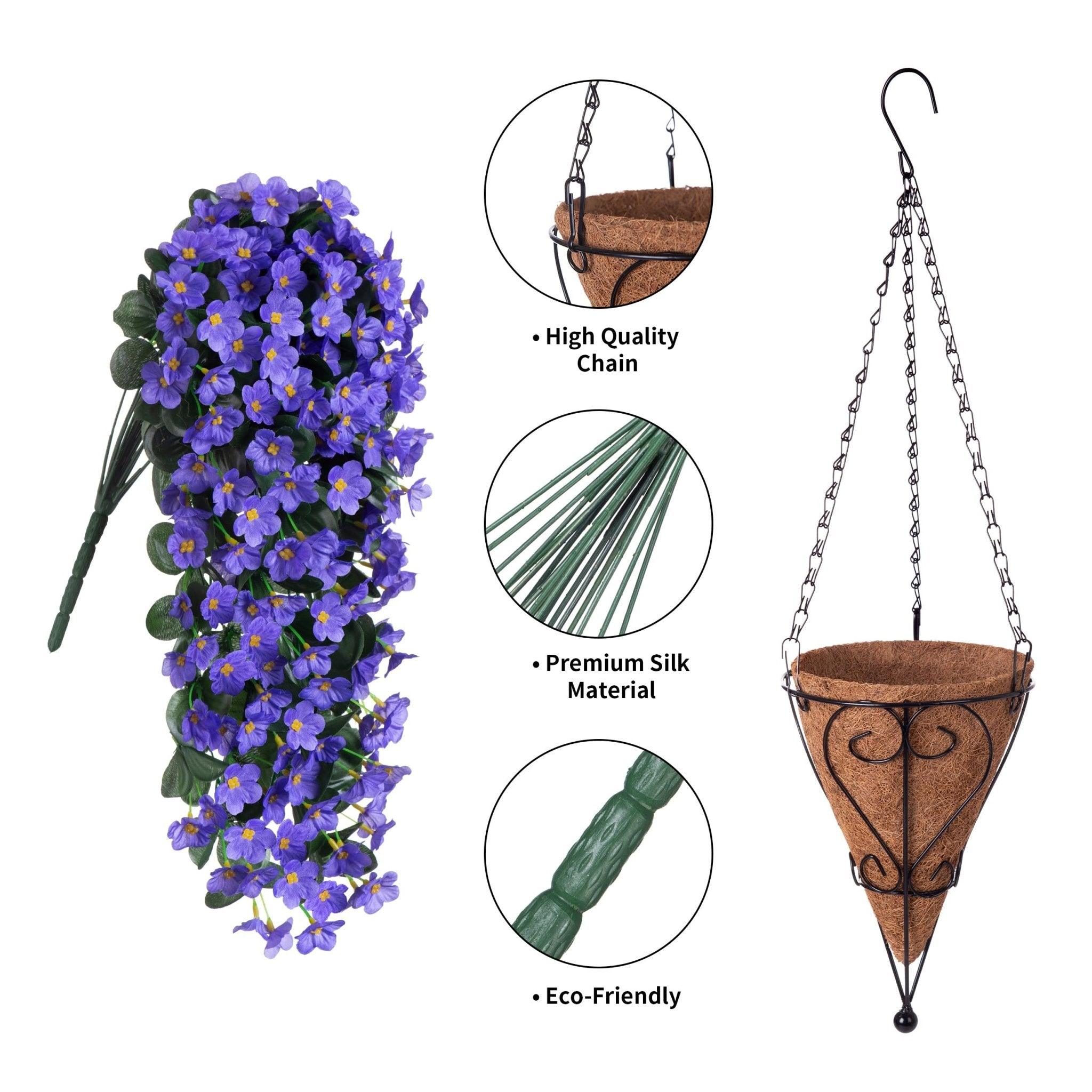 35&quot; Faux Silk Orchid with Hanging Basket- Purple Blue - HyeFlora