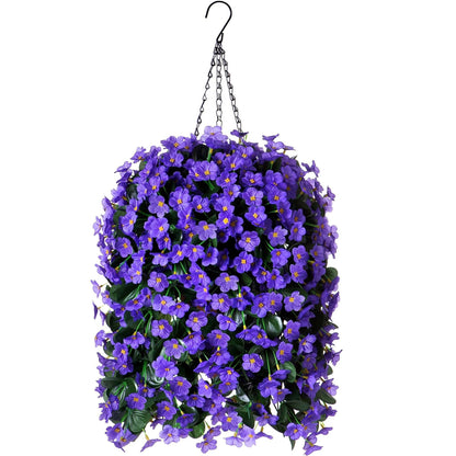 35&quot; Faux Silk Orchid with Hanging Basket- Purple Blue - HyeFlora